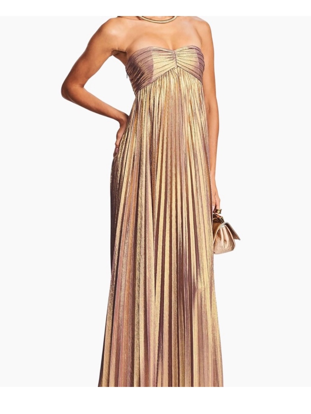 Retrofete Lyanna Shimmery Strapless Gold Evening Gown